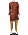 Traditional Party Wear Indian Sherwani for Men - Red w/ Gold Waves (S-3XL)